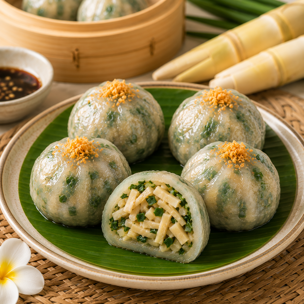 Steamed Chive Dumplings (Bamboo Shoot Filling) — กุยช่ายไส้หน่อไม้ (นึ่ง)