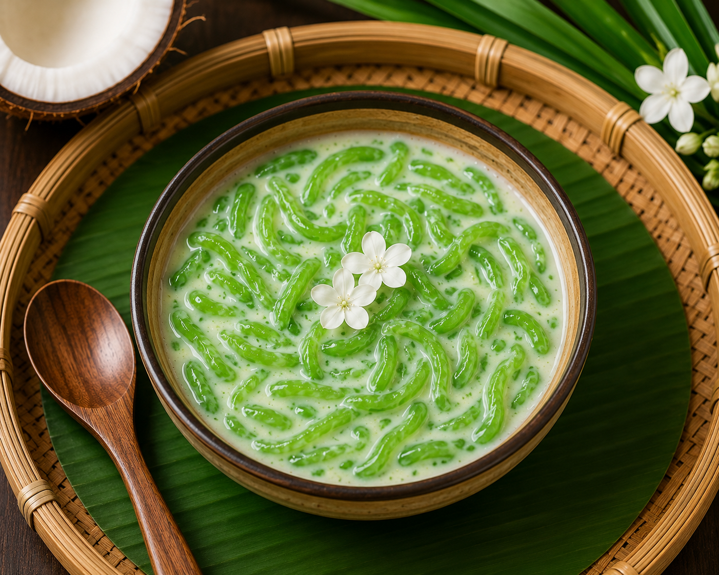 Pandan Lod Chong with Coconut Milk — ลอดช่องใบเตยน้ำกะทิ