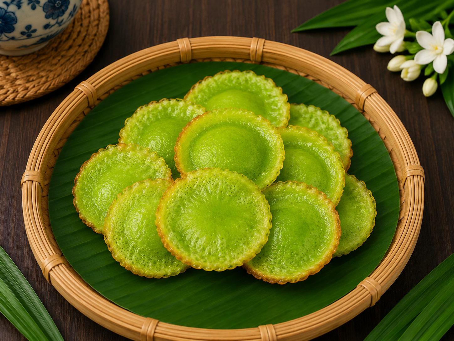 Pandan Lotus Cake — ขนมฝักบัวใบเตย