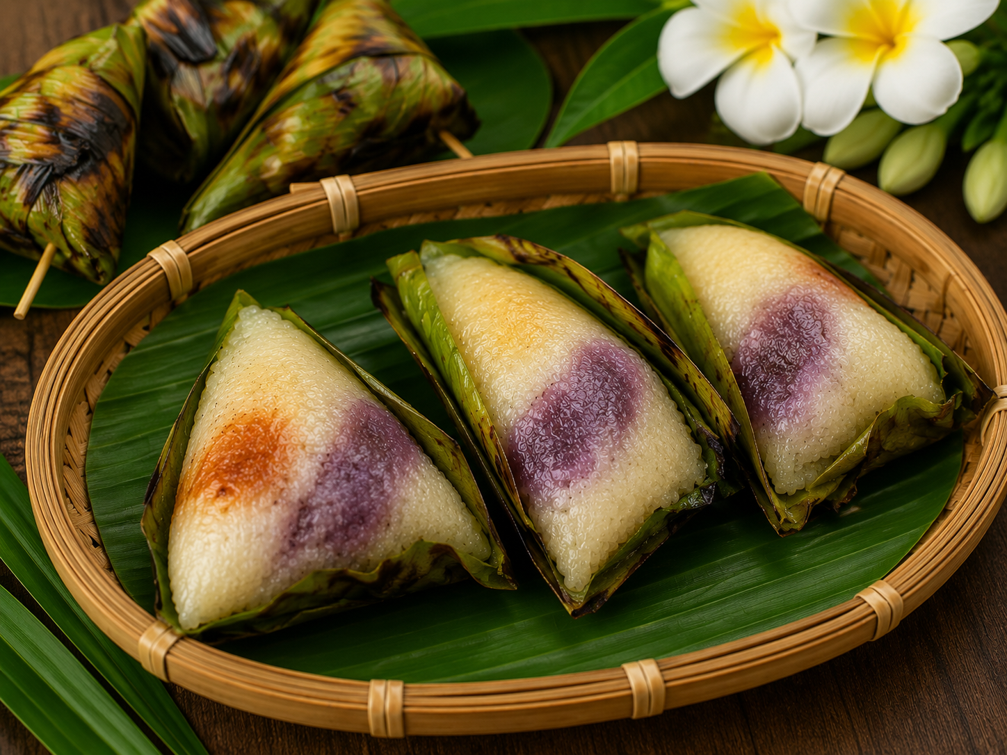 Grilled Sticky Rice with Taro Filling — ข้าวเหนียวปิ้งไส้เผือก