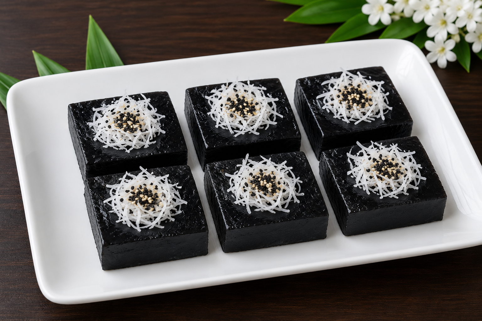 Charcoal Coconut Jelly Cake — ขนมเปียกปูนดำ (ผงถ่าน)